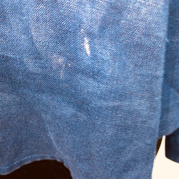 Carole Little Blue Linen Ruffle Neck Top L - Flaw - Picture 5 of 7